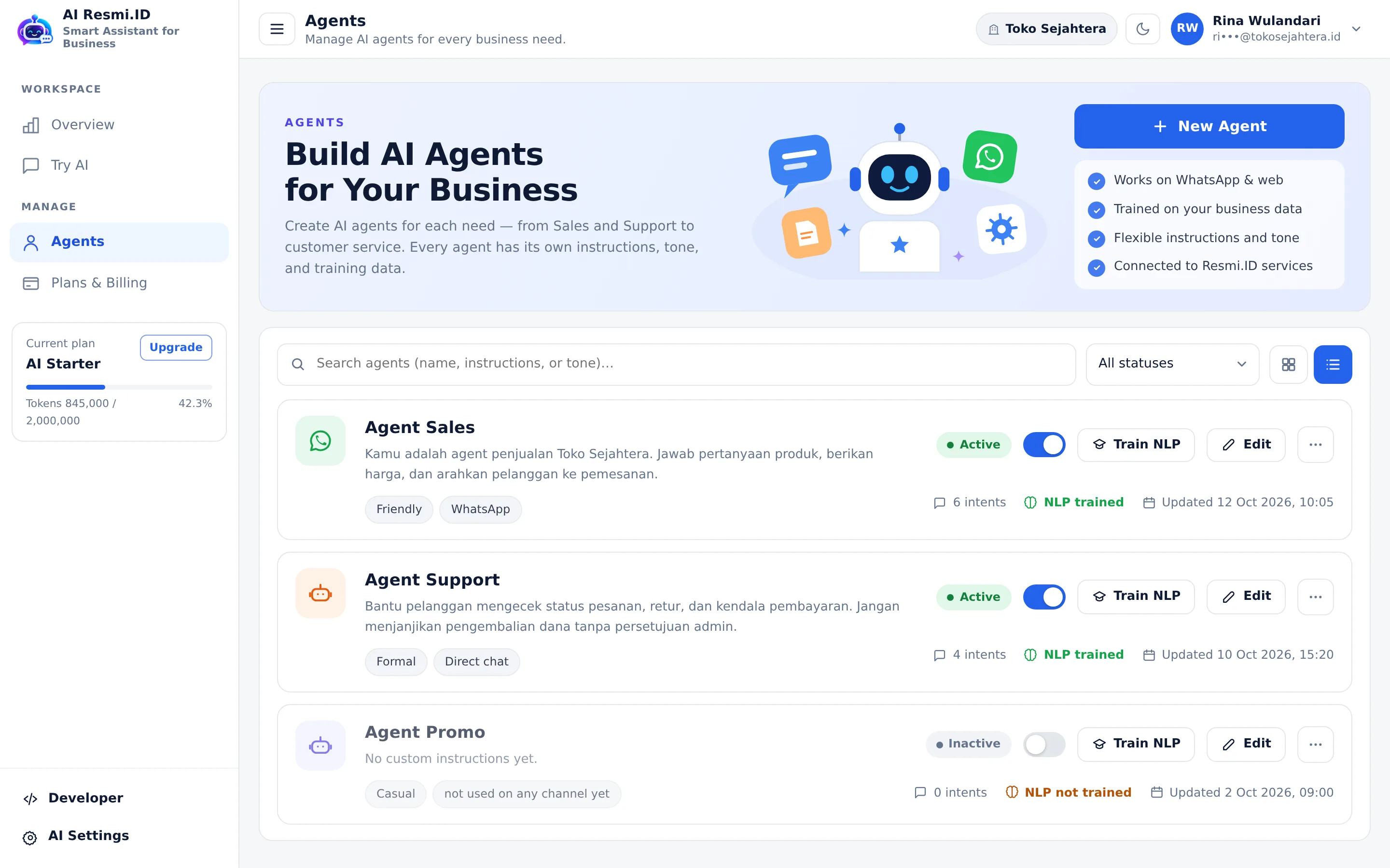 Screenshot of the page Agents — Agent list