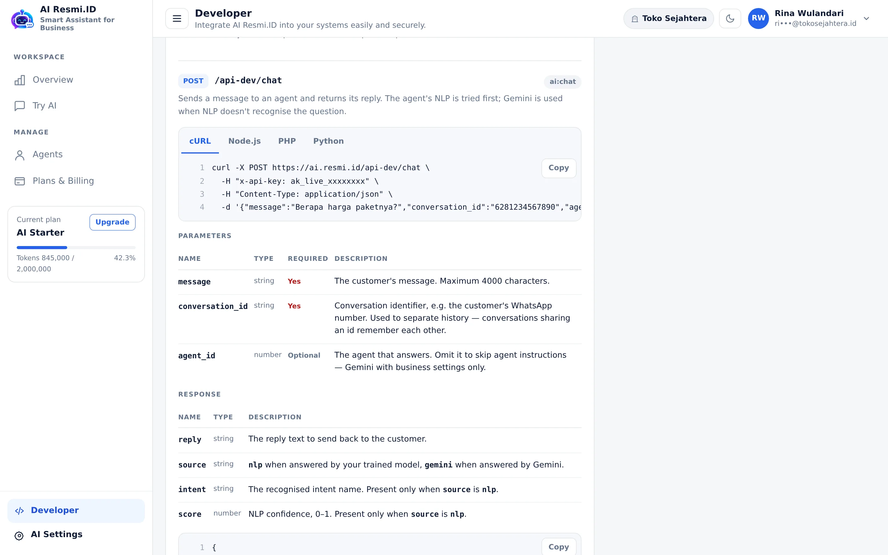 Screenshot of the page Developer — Step 3 · Documentation