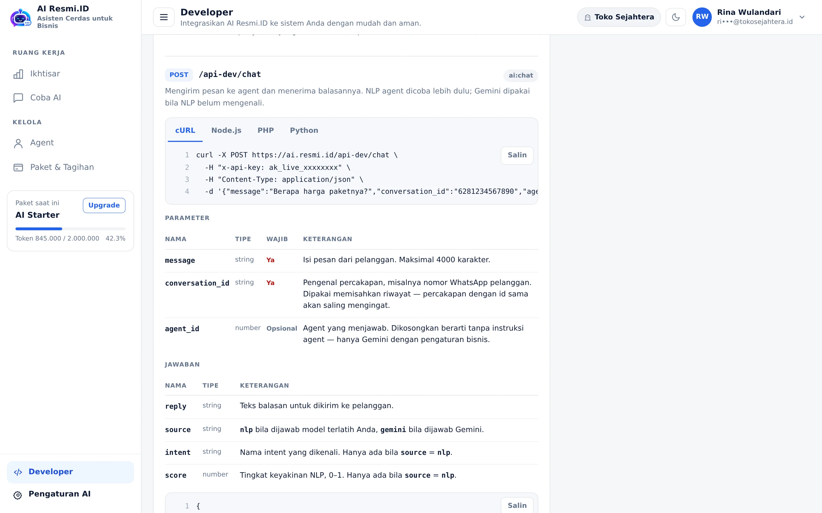 Tangkapan layar halaman Developer — Langkah 3 · Dokumentasi